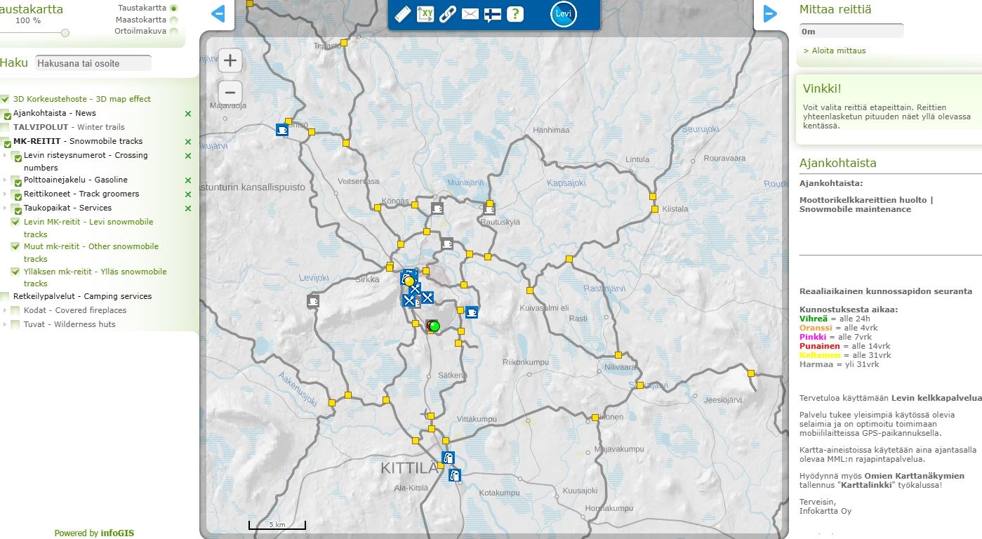 Katso ajantasaiset kelkkareitit Levillä